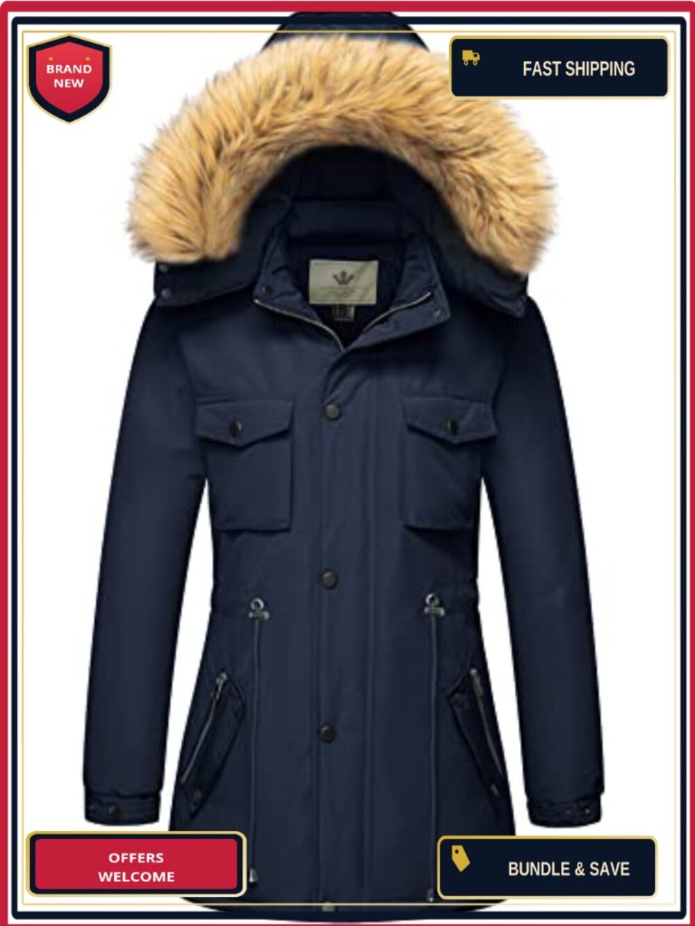 Women's Waterproof Winter Parka Jacket Detachable Faux Fur Hood Heavyweight